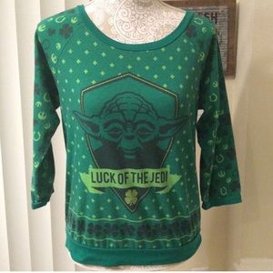 ☘️Star Wars Yoda “Luck of The Jedi” 3/4 Sleeve Top S